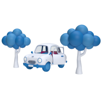 Un'auto con una portiera aperta tra due alberi, rappresenta l'assicurazione auto online Autofit.